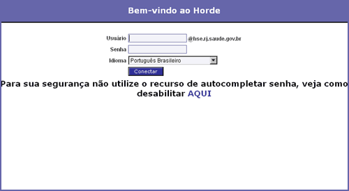 tela de abertura do webmail formada por um ttulo, trs campos de formulrio para preenchimento de usurio, senha e idioma, com um boto conectar