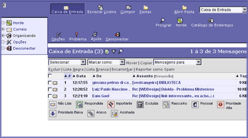 primeira tela aps a conexo, formada pelo ttulo, barra de ferramentas, pasta imbox